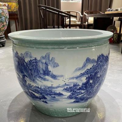 THỐNG SỨ MEN NGỌC HỌA TIẾT SƠN THỦY